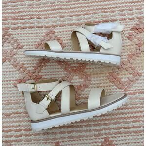 White and Cream Revel Strappy Sandals 6.5